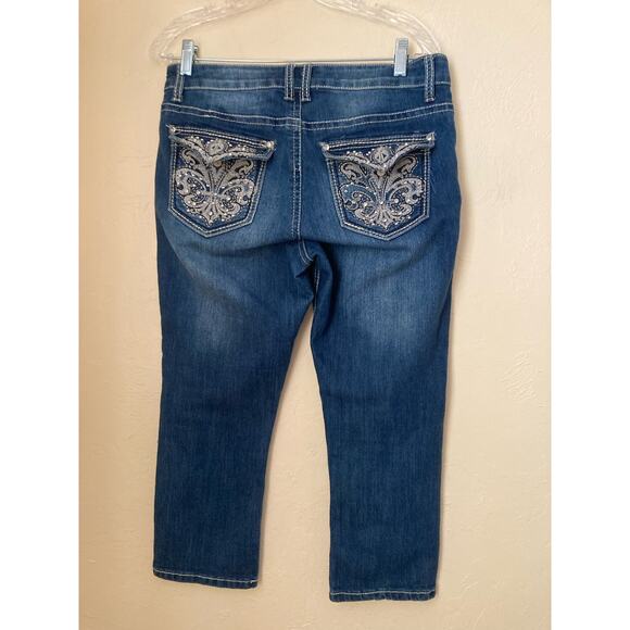 ND Weekend New Direction Women's Cropped Dark Denim Jeans Size 10 Embroidered - Picture 3 of 6